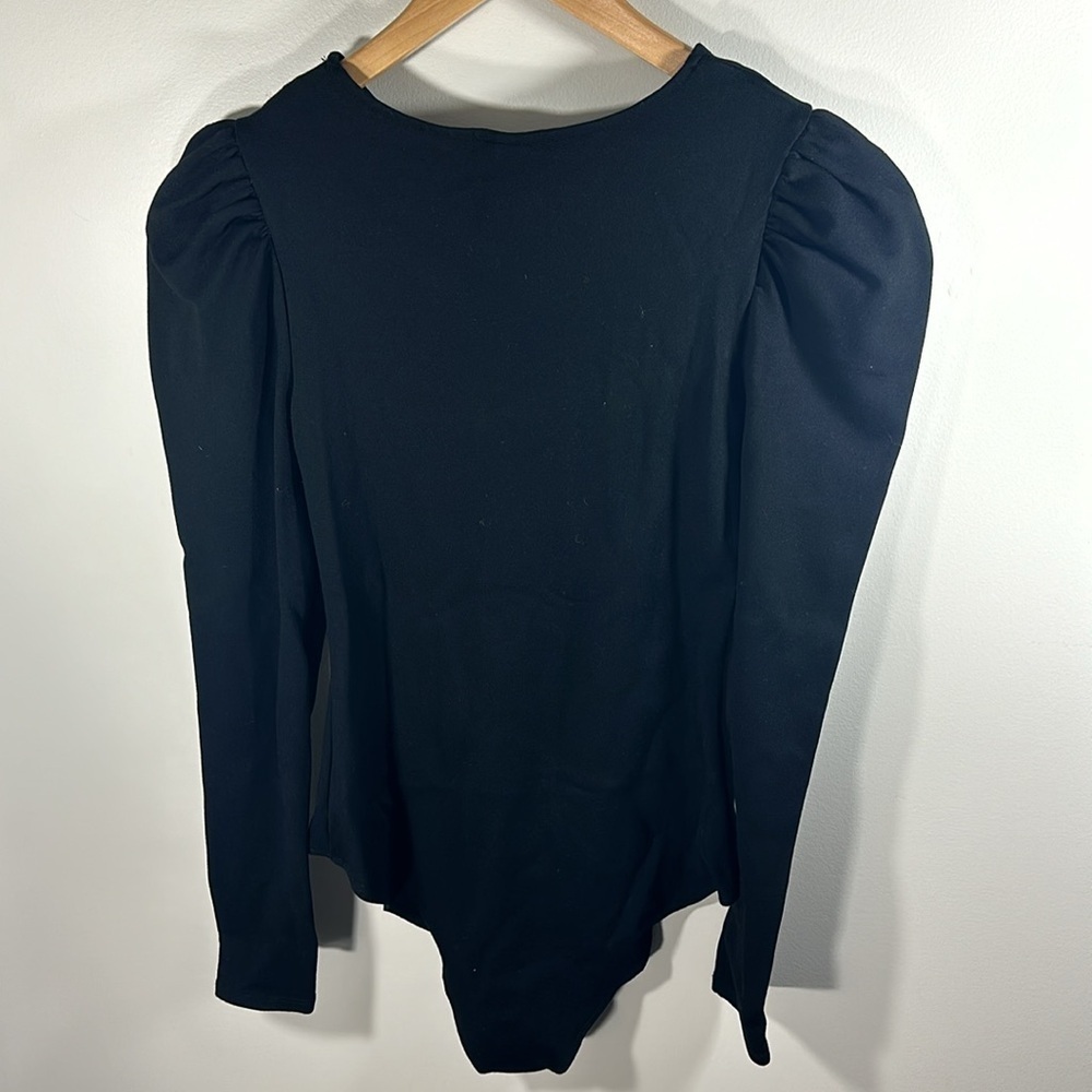 {H&M} NWOT Puff-sleeved Bodysuit Thick Jersey Cut out Key hole Sweat Heart - Picture 8 of 8